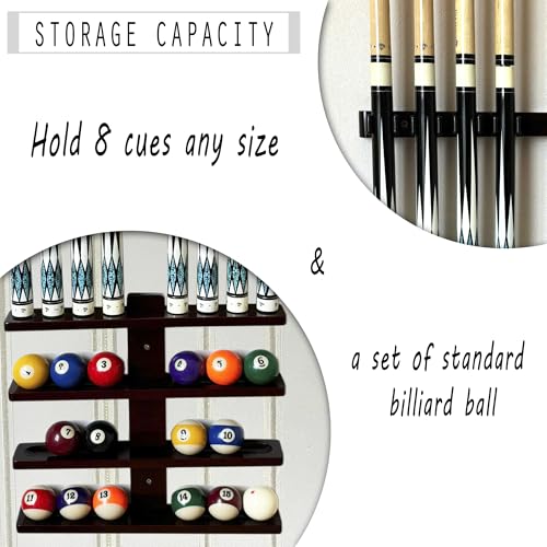 Wall-Mounted Pool Stick Holder Hardwood Rack for 8 Cues, Black Z37042
