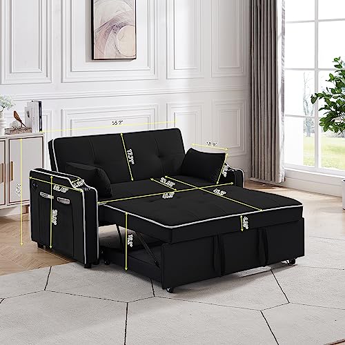 3 in 1 Convertible Sleeper Sofa Chair Bed with Adjustable Backrest, USB Ports, Cup Holder, Black L77626