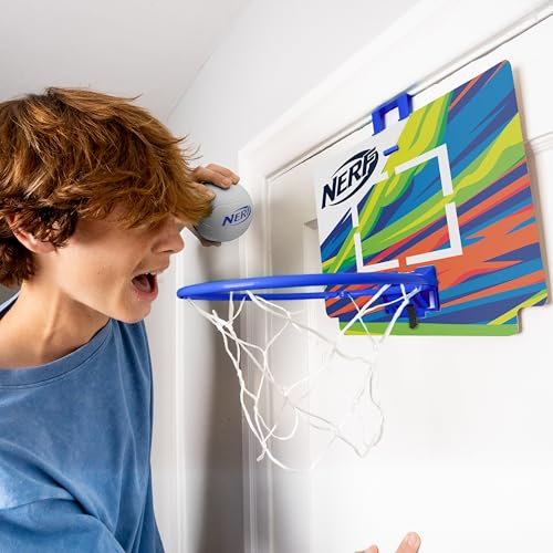 Nerf Mini Over The Door Basketball Hoop with Foam Ball Set - Blue L46159