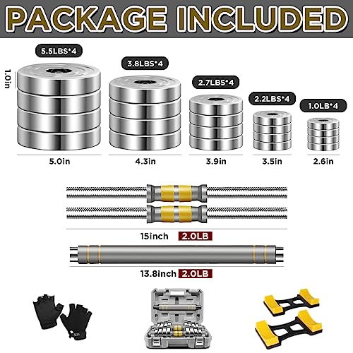 Adjustable Dumbbell Set 44/66 LBS, 3-in-1 Steel Dumbbell Barbell with Connecting Rod U40277