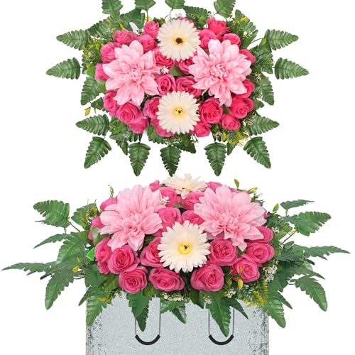 Artificial Cemetery Flower Saddles,Headstone Flower Saddle,Silks Artificial Cemetery Flowers for Outdoor Cemetery Headstones Memorial Decorations (Light blue)