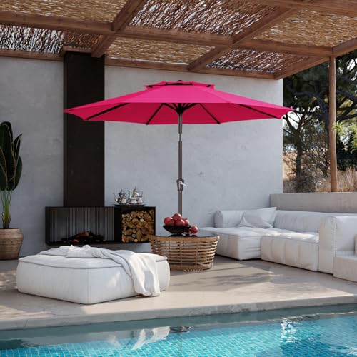 JEAREY 9 ft 2-Tiers Patio Umbrella with Push Button Tilt, Navy Blue A58987