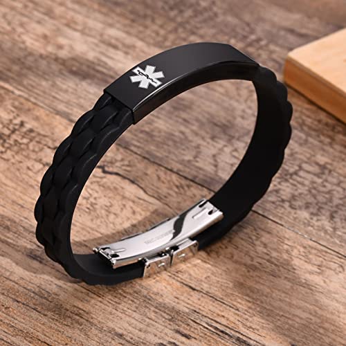 MEALGUET Personalized Medical Alert Bracelet Silicone Strap Stainless Steel ID Wristband Z91161