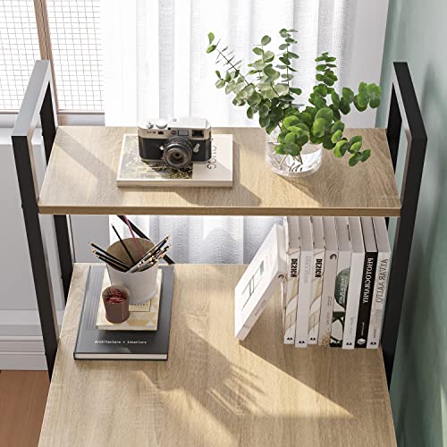 Bestier Computer Desk with Shelves - 47 Inch Home Office Desk with Bookshelf, Grained Black E5808