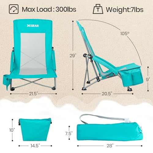 Beach Chair 2-Pack with Cooler Bag, High Back Camping Chair, Blue O8487