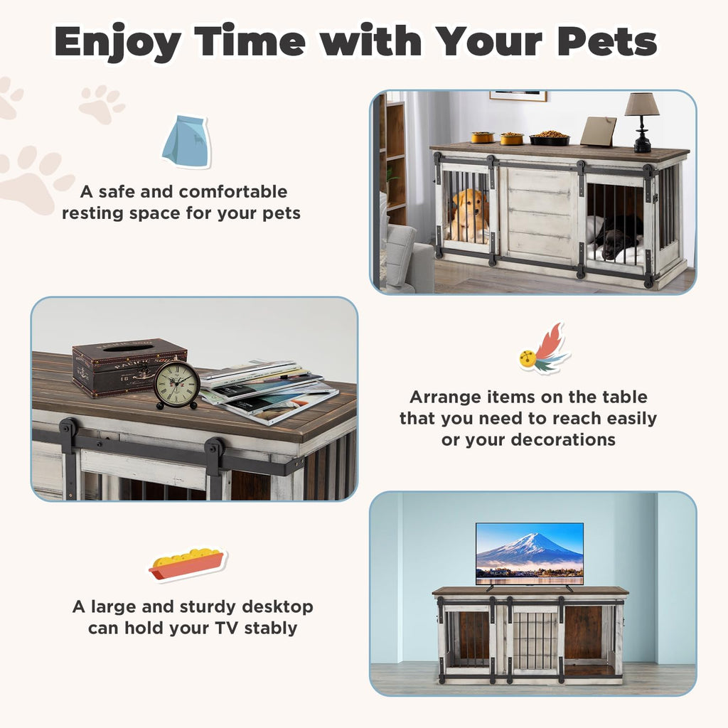 Solid Wood Dog Crate Furniture with Removable Divider, White F729