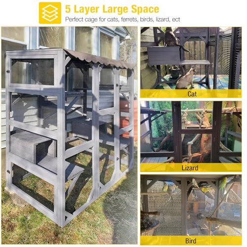 Aivituvin Cat House Outdoor Catio with Large Door, Wooden Cat Cage Indoor Playpen, 70 Inch I919236