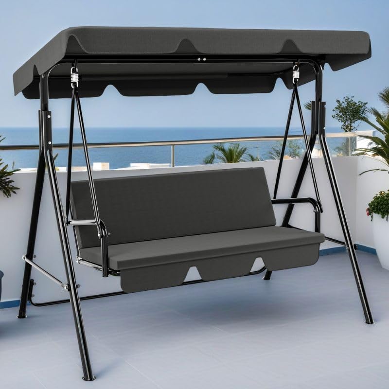 YITAHOME Outdoor Patio Swing Chair 3 Person with Adjustable Canopy, Black P266
