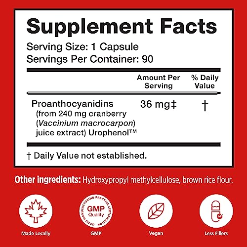 Utiva Cranberry PACs 36mg – Urinary Tract Health Supplement, 30 Vegi Capsules Q2669