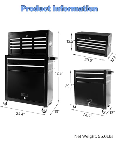 5-Drawer Rolling Tool Chest with Brake Casters, Black E95317