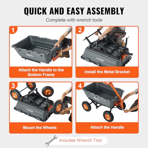 VEVOR 1200lbs 7Cu.Ft. Garden Dump Cart with 13in All Terrain Wheels A75294