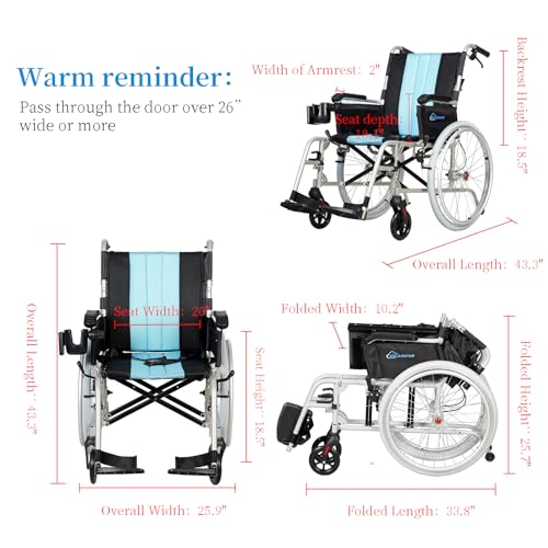 Ultra Lightweight Wheelchair 20" Seat for Adults Foldable Portable Magnesium O122