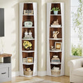 Tribesigns White and Walnut Corner Bookcase with Storage 6-Tier Corner Bookshelf 70.9 Inch Tall Narrow Bookcase, Freestanding Boat-Shaped Opening Display Shelves for Home Office (1)