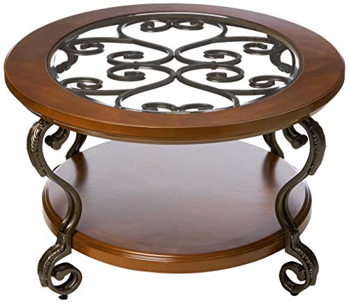 Signature Design by Ashley Nestor Oval Coffee Table with Beveled Glass Top, Dark Brown A22716
