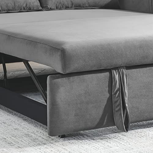 55" Modern Convertible Sofa Bed Velvet Loveseat with 2 Pillows L9348