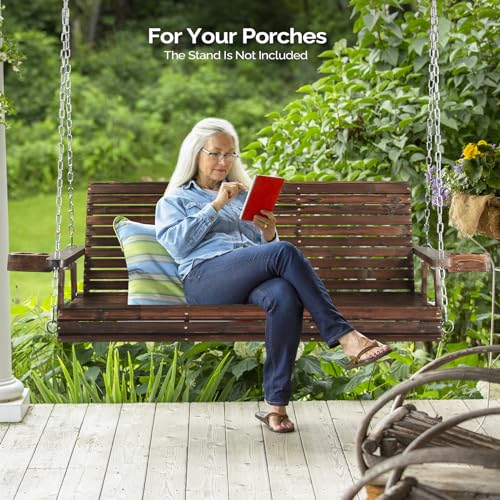 VINGLI Patio Wooden Porch Swing Chair with Hanging Chains, 5 FT, White W381253
