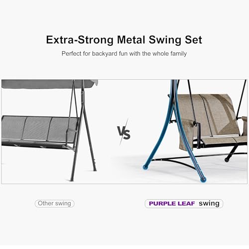 PURPLE LEAF 3-Seat Outdoor Patio Swing with Steel Frame, Beige B217659