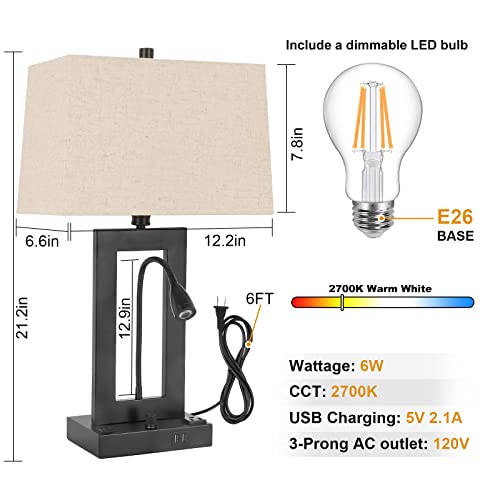TRLIFE Table Lamps Set of 2, Dimmable with USB Charging Ports and AC Outlet E371275