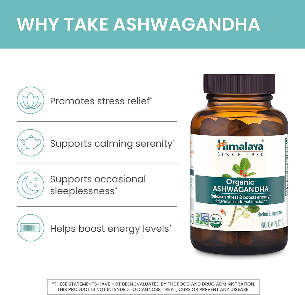 Himalaya Organic Ashwagandha Herbal Supplement, 90 Caplets T36190