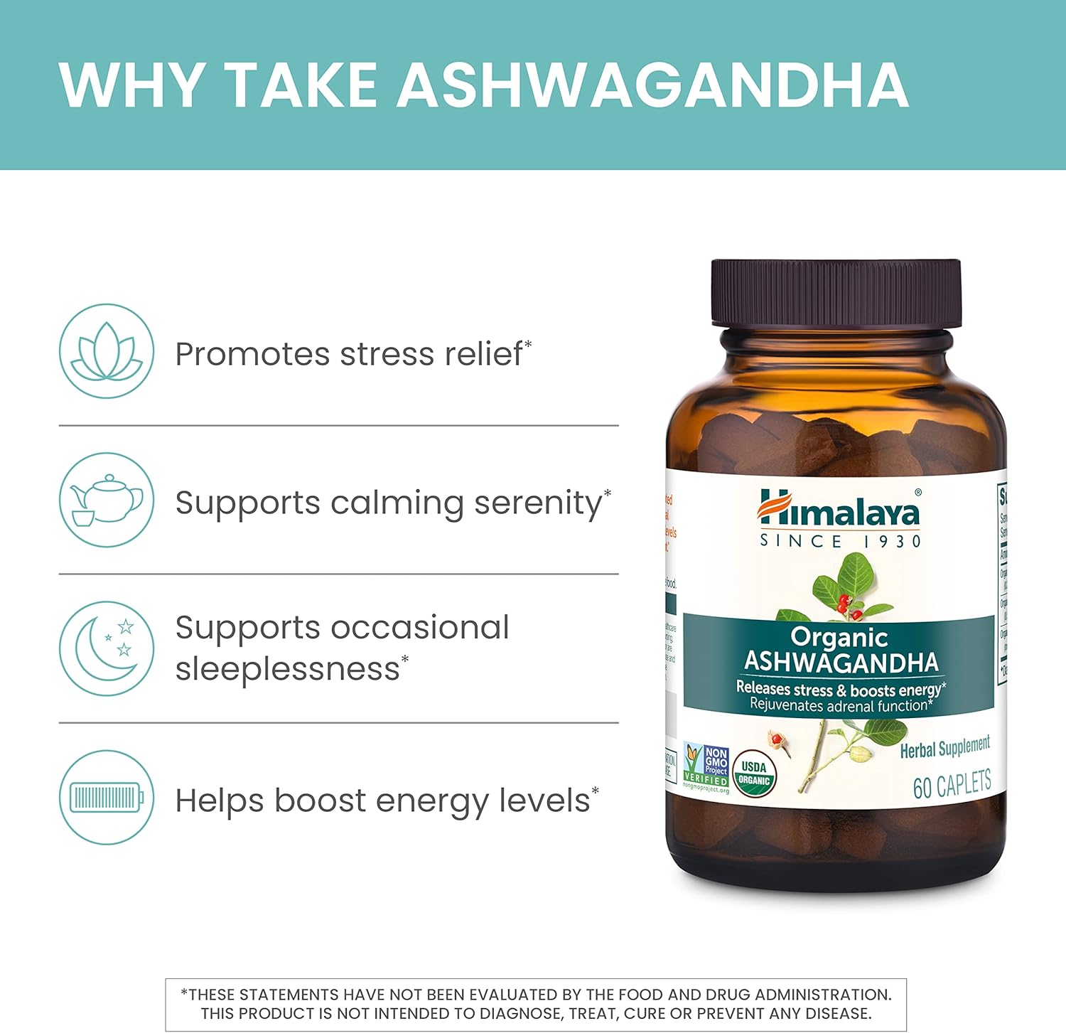 Himalaya Organic Ashwagandha Herbal Supplement, 90 Caplets T36190