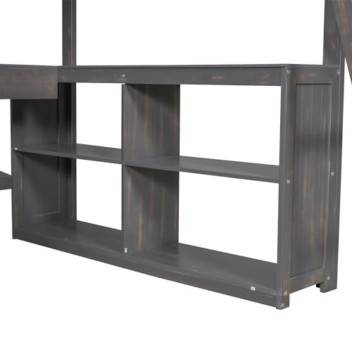 Harper & Bright Designs Full Size Loft Bed with Desk and Bookshelf, Solid Wood, White Y879