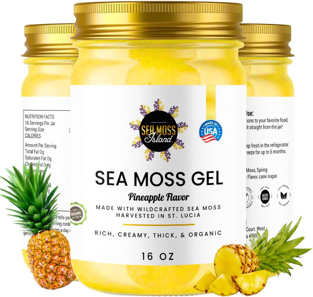 Pineapple Sea Moss Gel - Organic Wildcrafted Irish Seamoss Gel Nutritious Vegan Health Supplement - Rich in Vitamins Minerals & Protein - Made in USA (Pack of 1)