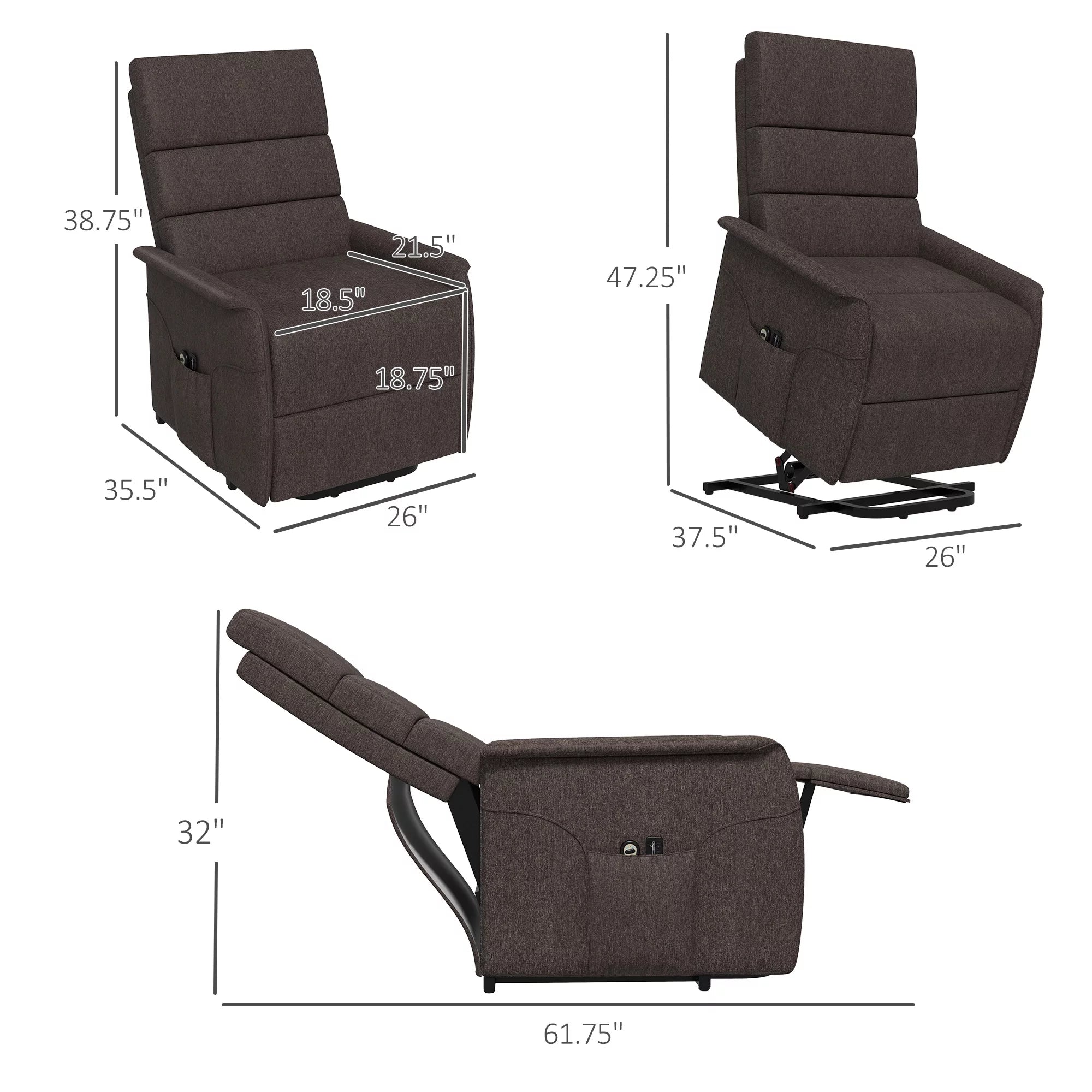 HOMCOM Power Lift Recliner Chair with Vibration Massage, Brown B317