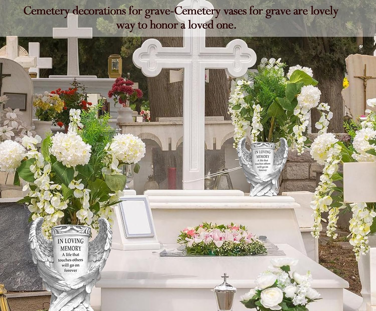 Grave Vase with Angel Wings for Cemetery Memorial Decorations G432645
