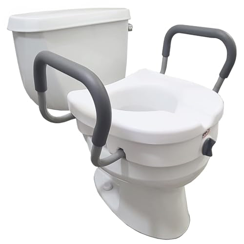 Carex E-Z Lock Raised Toilet Seat With Handles, 5" Toilet Seat Riser with Arms, Fits Most Toilets, Handicap Toilet Seat