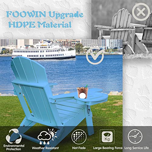 FOOWIN HDPE Folding Adirondack Chair Set of 4, All-Weather Resistant with Cup Holder Trays Z276