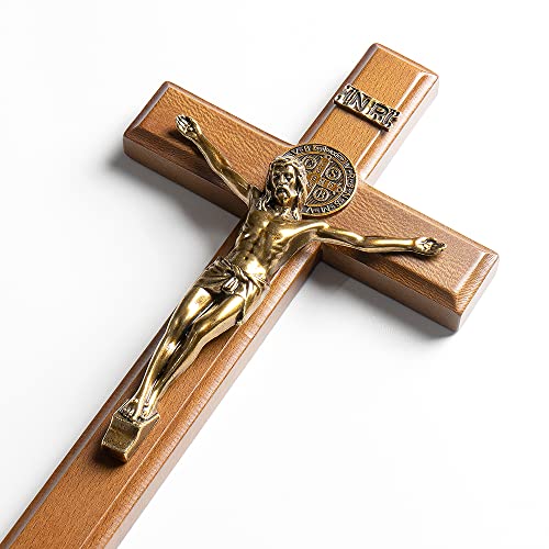KUXBET Crucifix Cross Catholic 10.7 Inch Wooden Jesus Christ Wall Hanging or Tabletop G934
