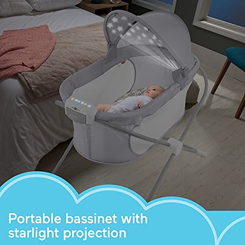 Fisher-Price Portable Baby Crib Soothing View Vibe Bassinet with Music & Vibrations, Moonlight Forest W2074