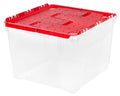 IRIS USA Ornament Storage Box with Attached Lid, Stores 75 Ornaments per Bin, 2-Pack, Stackable Durable Christmas Storage Organization Container Bin for Holiday Decorations and Accessories, Clear/Red