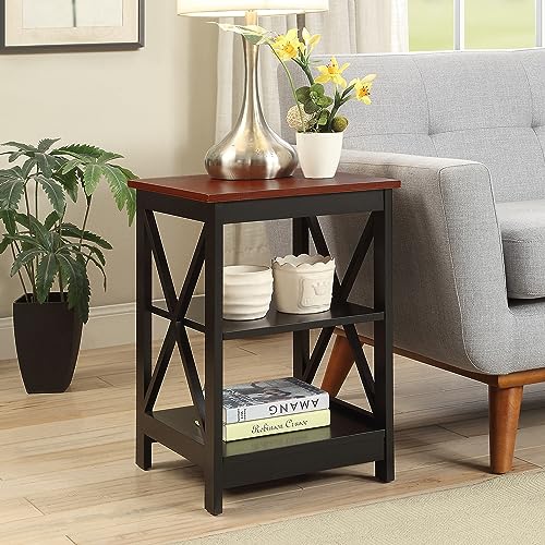 Convenience Concepts Oxford End Table with Storage Shelves, White Faux Marble/Black N969
