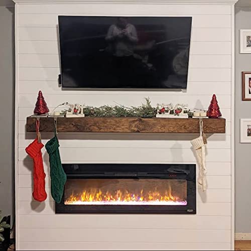 URBANDI Rustic Fireplace Mantel Shelf Real Wood Brown 60Lx6Hx8D P57637