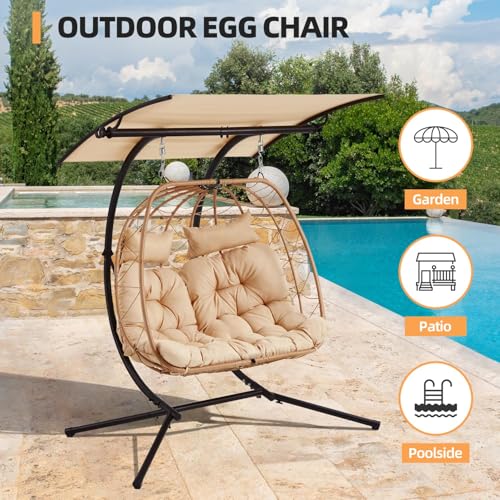 YOLENY Oversized Double Egg Chair with Adjustable Canopy and Cushion B4330