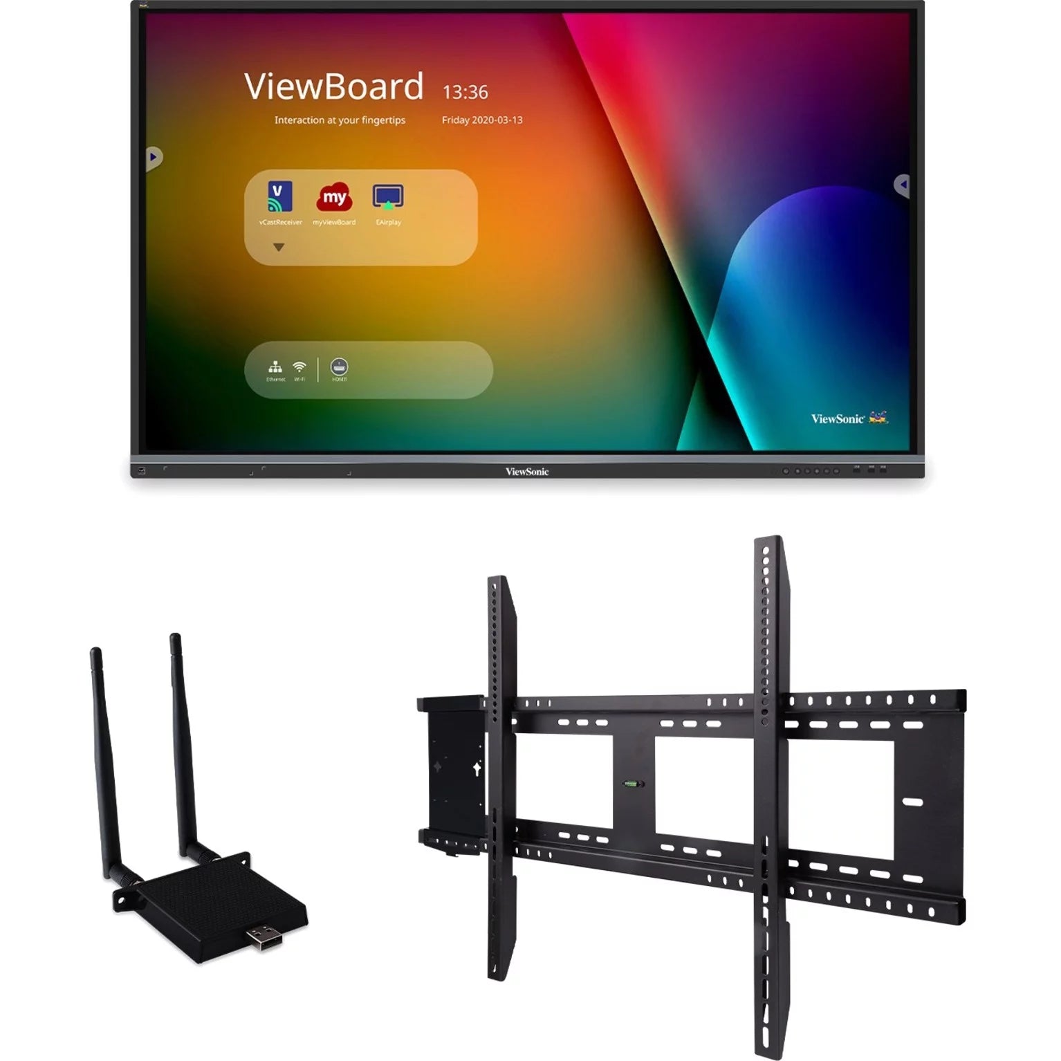 ViewSonic ViewBoard IFP7550-E1, 4K Interactive Display with WiFi Adapter and Fixed Wall Mount, 350 cd/m2, 75"