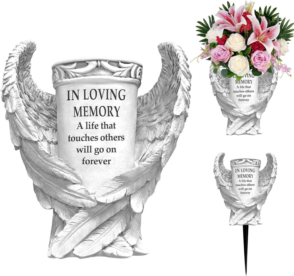 Cemetery Decorations for Grave Vases for Cemetery Flowers for Grave Vase with Angel Wings Gravestone Decor Memorial Gifts for Loss of Loved One