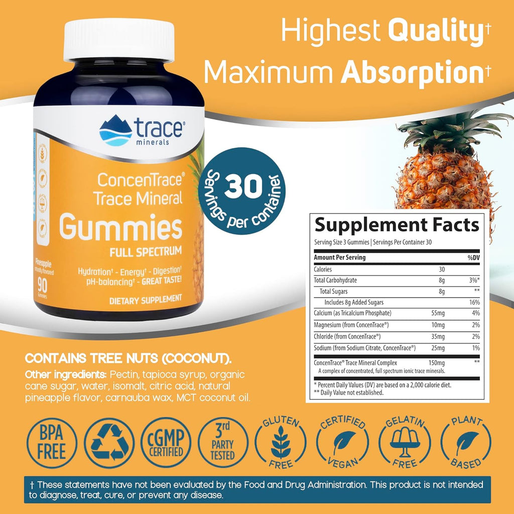 Trace Minerals ConcenTrace Chewable Gummies Full Spectrum Pineapple 90 ct M282442