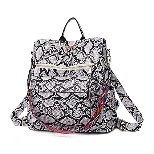 Women's Snake Print Backpack Purse Handbag (Grey) V4120