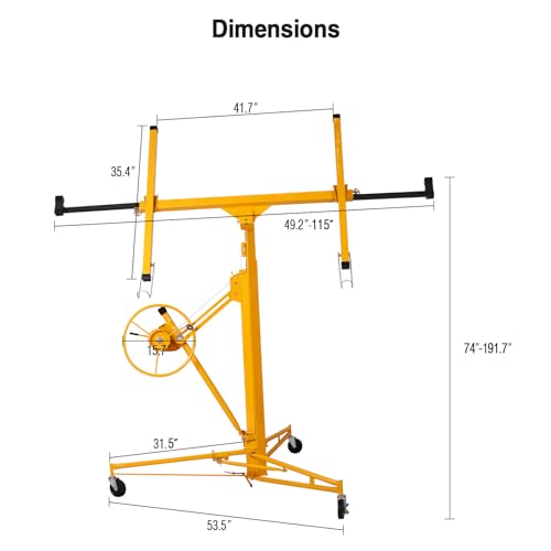 11FT Drywall Lift Panel Hoist 150LBS with Adjustable Arm & Lockable Wheels C158