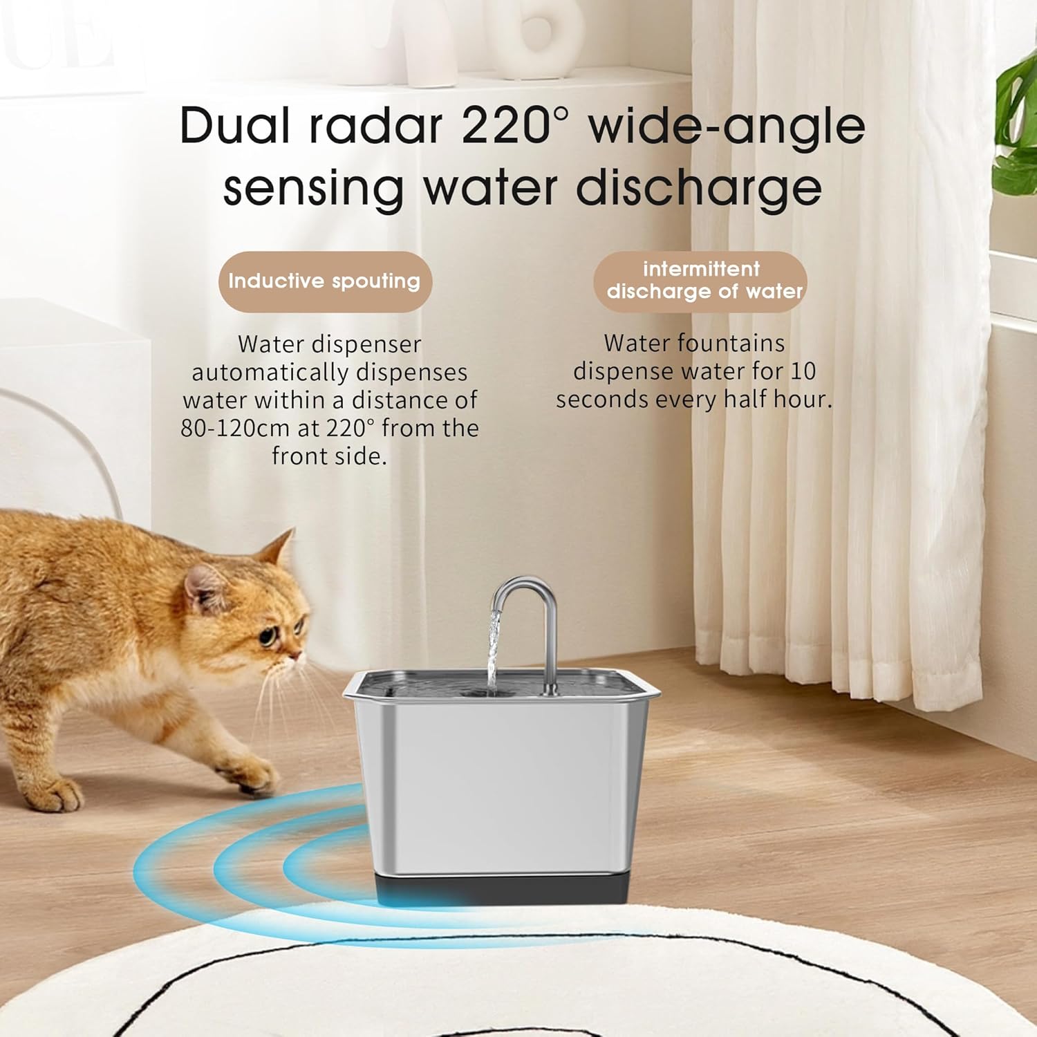 Stainless Steel Cat Water Fountain with Motion Sensor, 3.5L S547