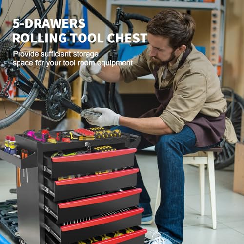 Rolling Tool Chest, Metal Tool Box with 5 Drawers, Lockable Garage Storage Cabinet Q978