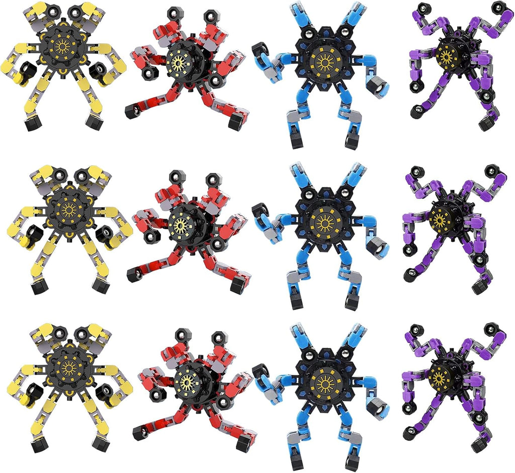 12Pcs Transformable Fidget Spinners for Kids&Adults, Deformable Chain DIY Robot Spinners Fingertip Stress Relief Sensory Fidget Toys for Kids, Fingertip Gyros Toy for ADHD Autism Gifts for Kids