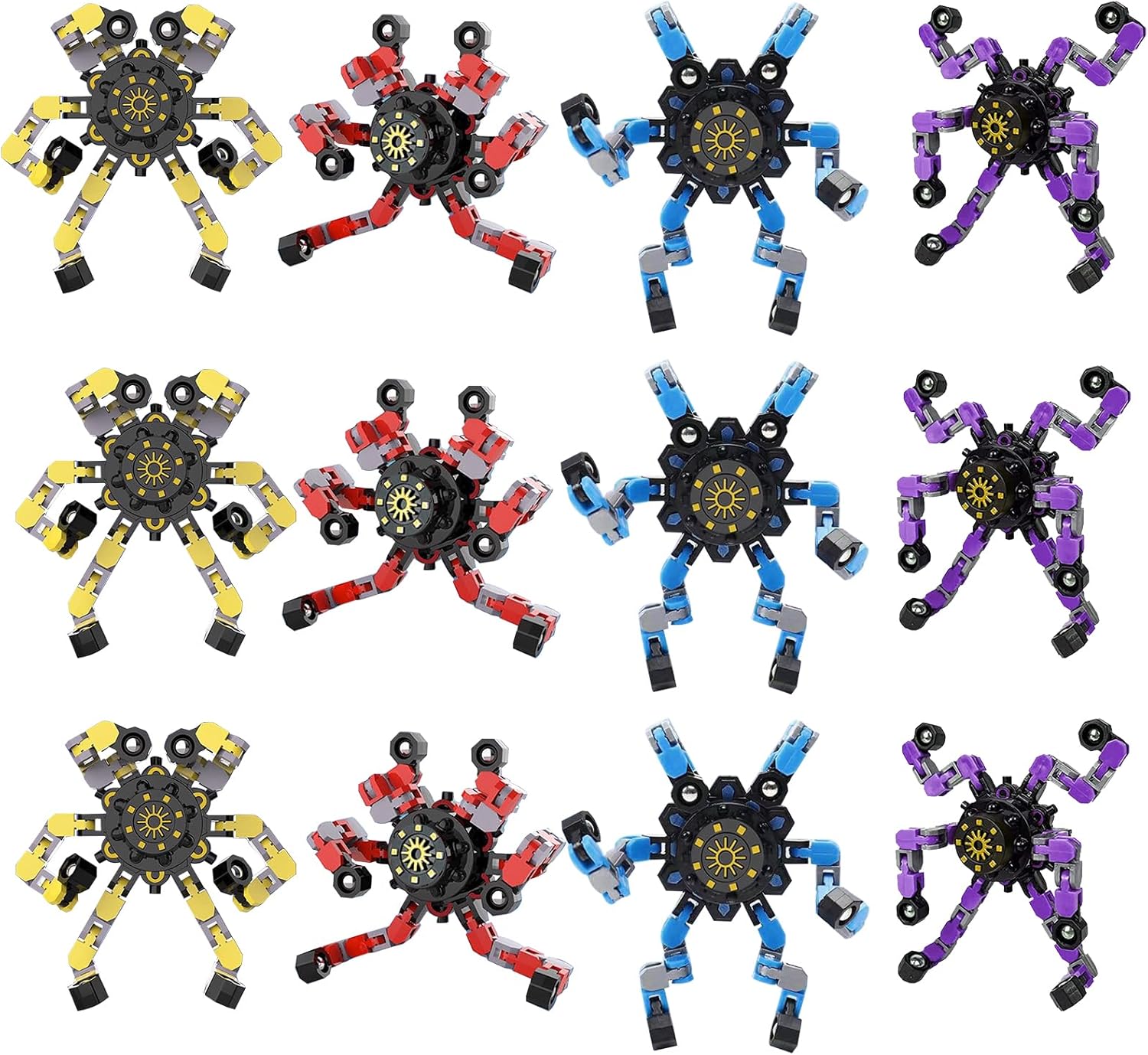 12Pcs Transformable Fidget Spinners for Kids&Adults, Deformable Chain DIY Robot Spinners Fingertip Stress Relief Sensory Fidget Toys for Kids, Fingertip Gyros Toy for ADHD Autism Gifts for Kids