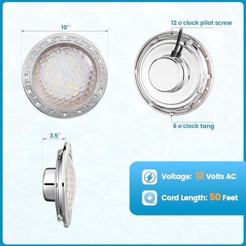 SURAIELEC LED Pool Light for Inground Pool, 12V AC 10 inch Underwater Replacement, 30W 6500K, 100FT Cord P348928