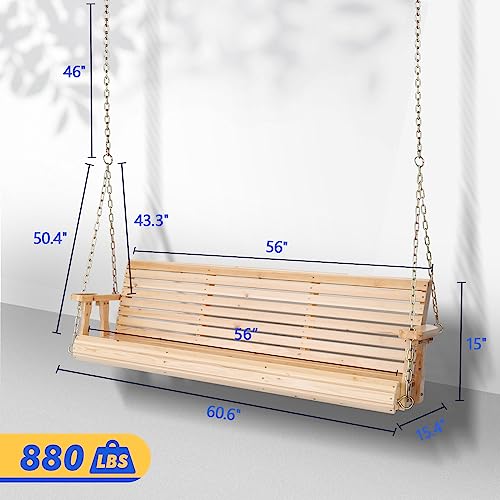 VINGLI Patio Wooden Porch Swing Chair with Hanging Chains, 5 FT, White W381253