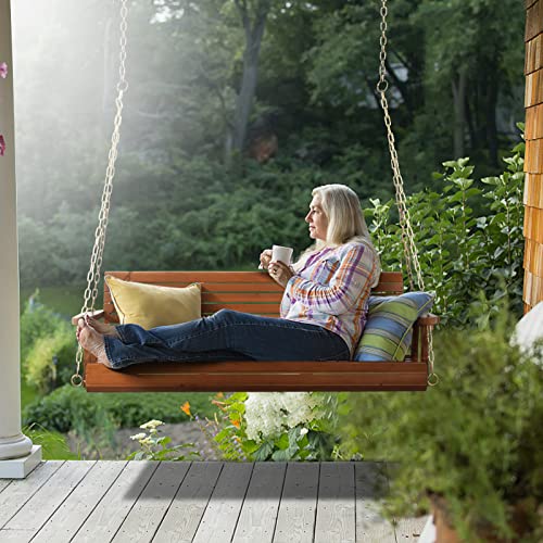 VINGLI Patio Wooden Porch Swing Chair with Hanging Chains, 5 FT, White W381253