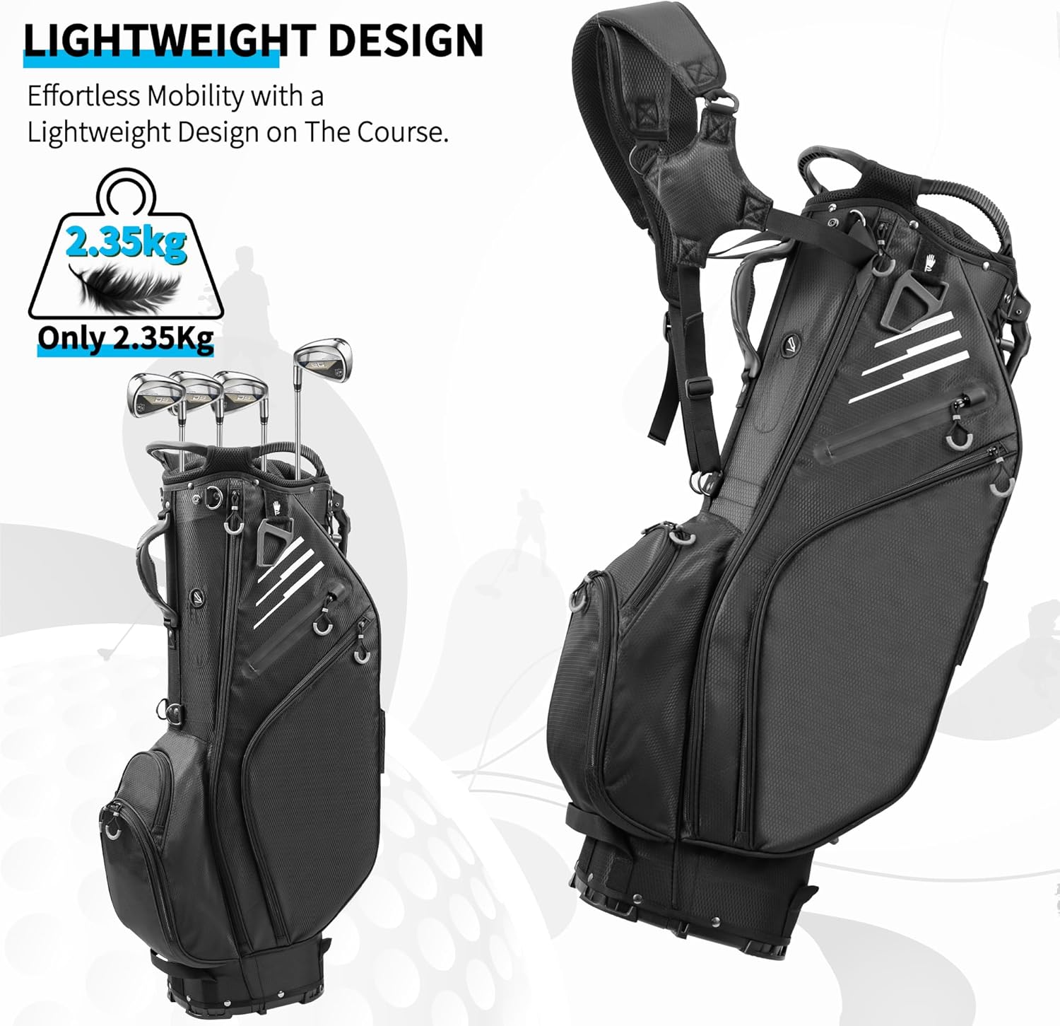 Golf Stand Bag 14 Way Full-Length Dividers, Lightweight Waterproof, Black M556