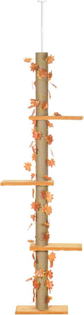 Pawhut Floor to Ceiling Cat Tree, 80" - 95" Adjustable Tall Cat Tower, 3-Level Cat Climbing Towe for Indoor Cats with Sisal Scratching Post, Platforms, Leaves, Orange
